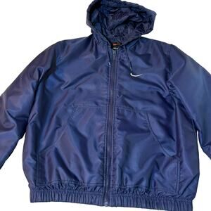 Vintage 90s NIKE Women's Size Medium Full Zip Puffer Jacket Navy Blue Spell Out